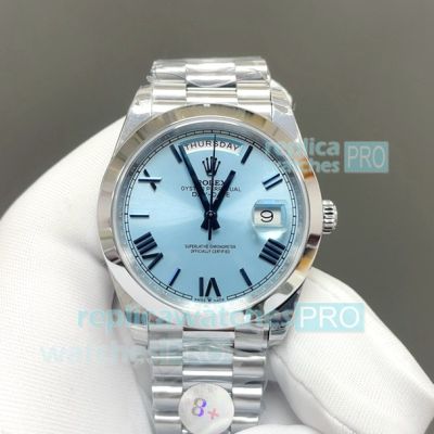 8+ Factory Swiss Replica Rolex Day-Date 40 Ice Blue 3255 Gain Weight President Watch 
